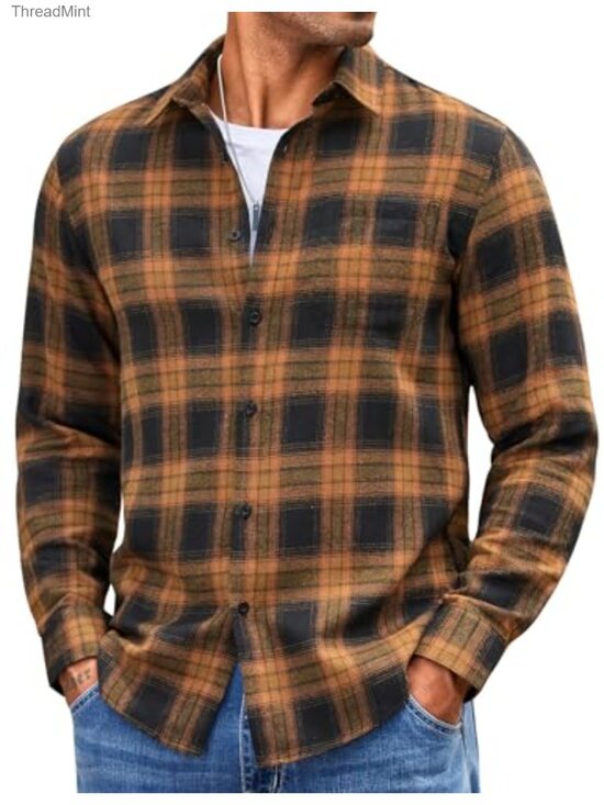Other - Men's Lightweight Flannel Shirt Long Sleeve Plaid Button Down with Pocket